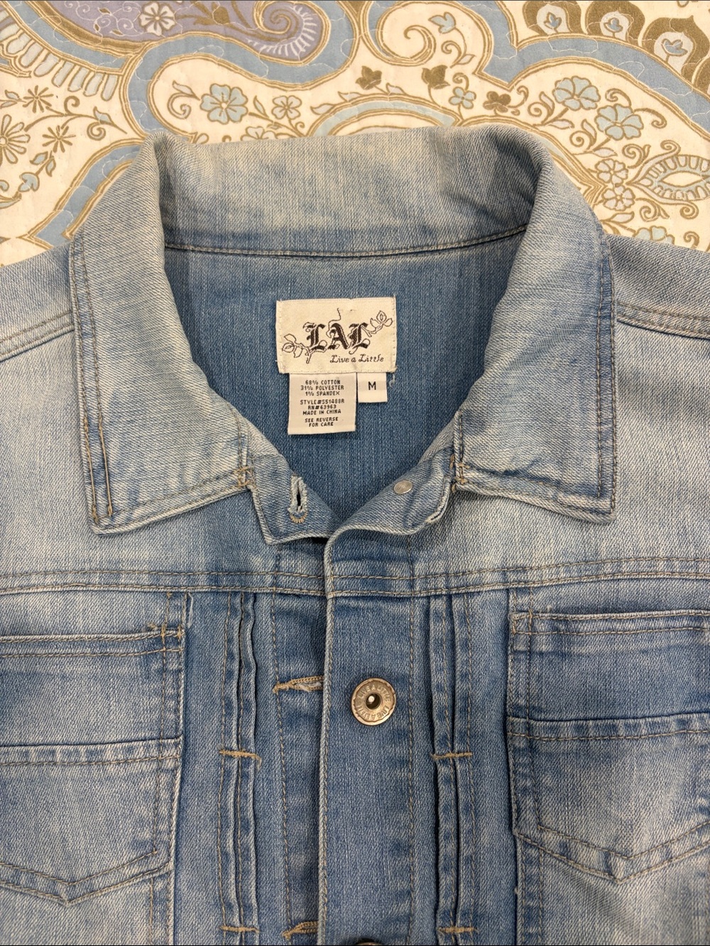 Light Wash Denim Jacket with Fringed Hem by “LAL Live A Little” - Picture 5 of 7